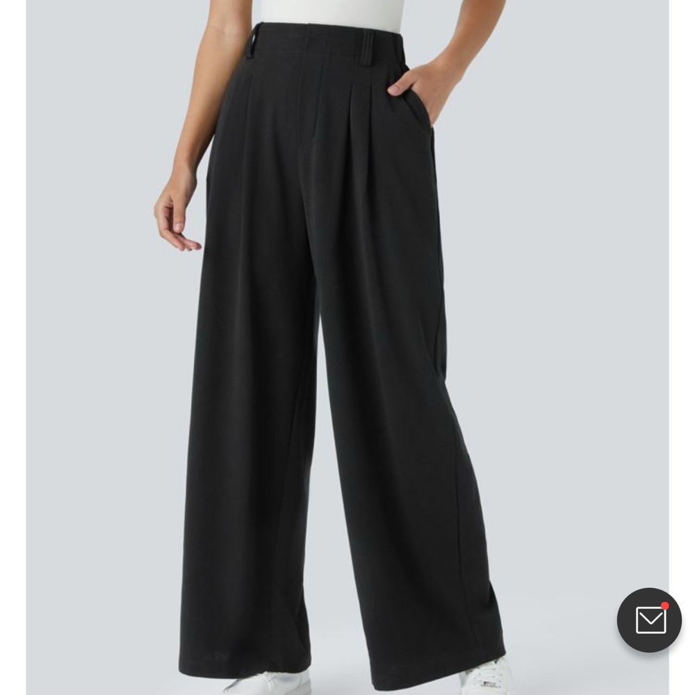 High Waisted Plicated Side Pocket Wide Leg Waffle Work Pants